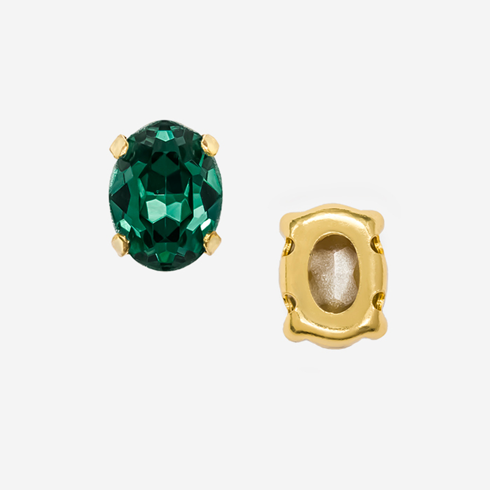 Кристалл Овал (Oval Fancy Stone) в цапах, оттенок "Emerald", 8*6мм, позолота