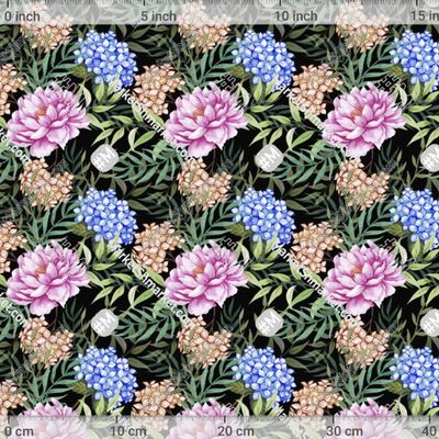 Пионы и гортензия на черном фоне by Malakhina Marina 353 DPI