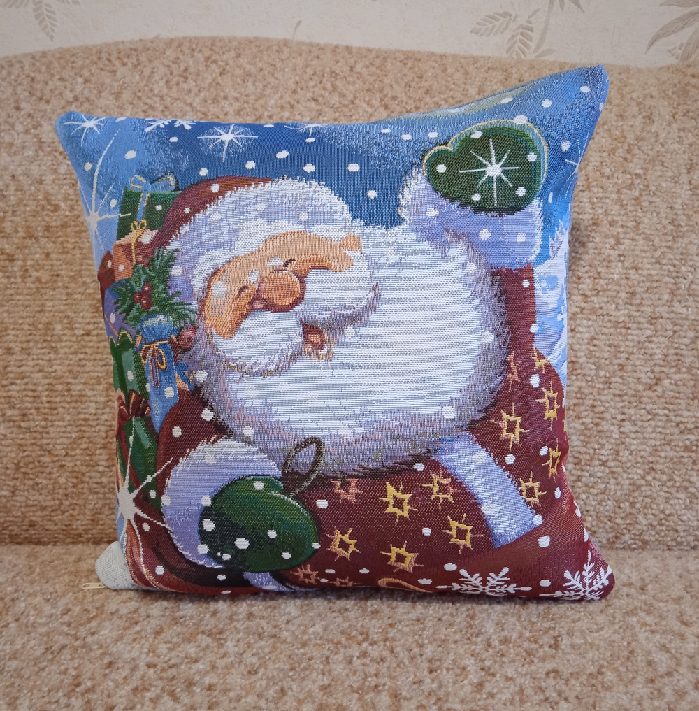 Декоративный гобеленовый чехол для интерьерной подушки Новогоднее чудо 38*38