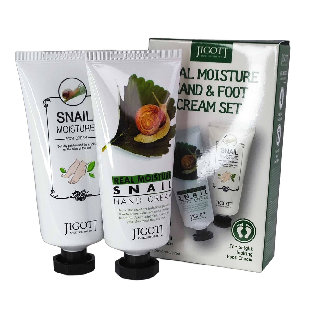 Набор кремов для рук и ног JIGOTT REAL MOISTUREHAND&FOOT CREAM с улиточным муцином, 100 мл + 100 мл.