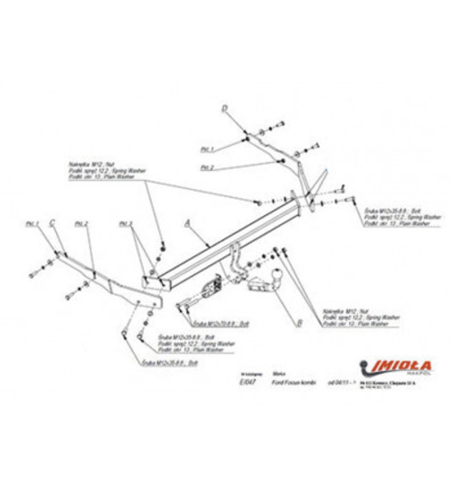 Фаркоп IMIOLA E.047 Ford Focus универсал 2011-(паспорт и сертификат в комплекте)(без электрики)