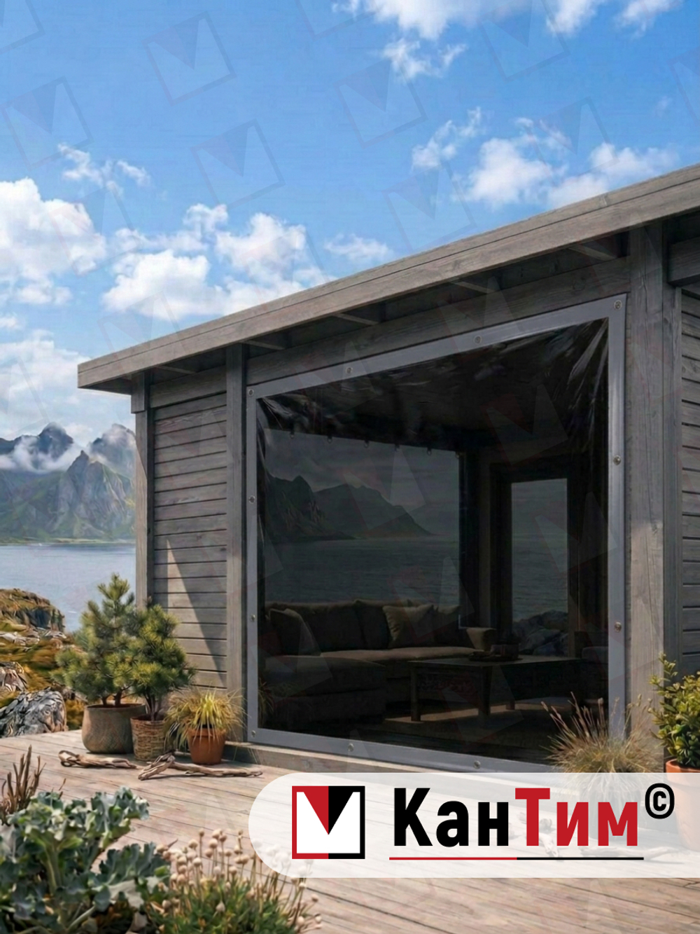 Мягкое ПВХ-окно 700 мкм | Тёмно-серая окантовка | Чёрный люверсы |  Глухое | Тонированный ПВХ | Ширина: 280 см Высота: 80-265 см