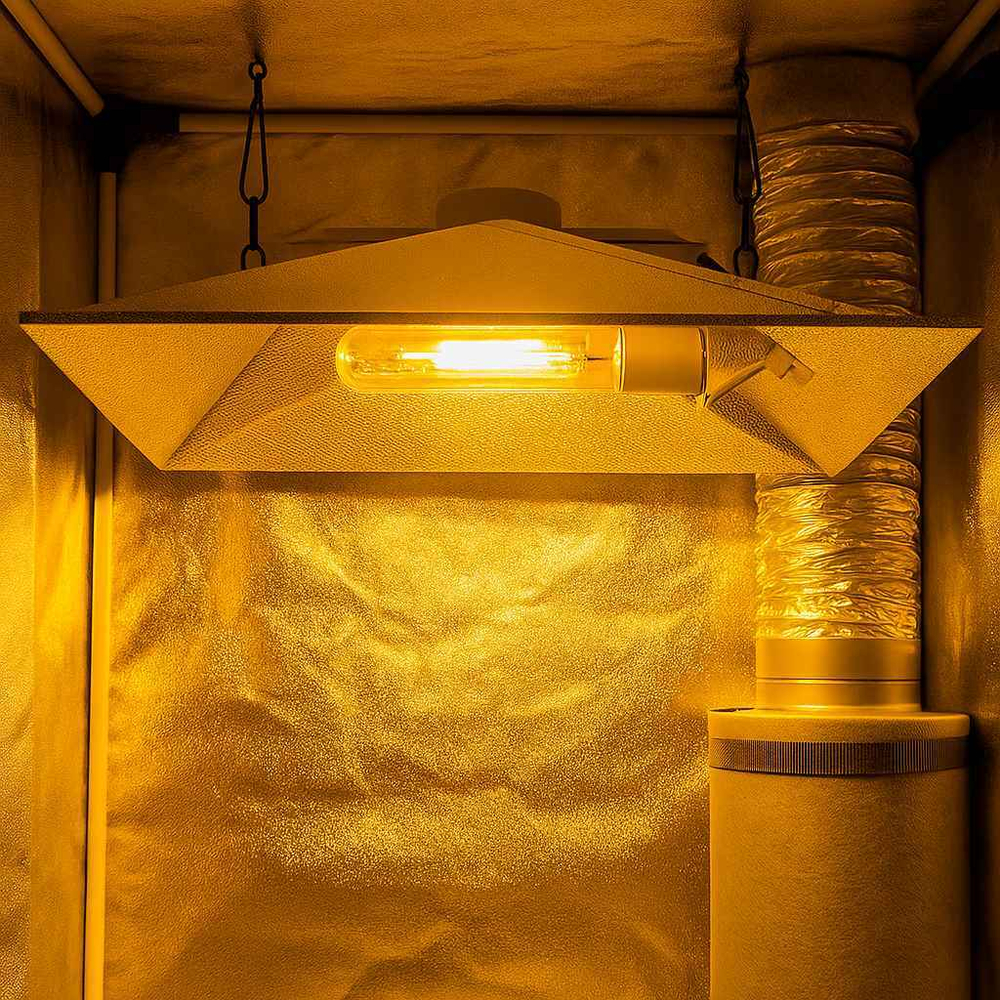 Установка светильника на ДНаТ в гроубоксе с вентиляцией и фильтром