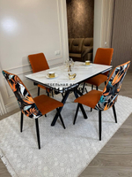 Кухонный раскладной стол "Монако" из керамогранита, белый мрамор и 4 стула ТРОПИК