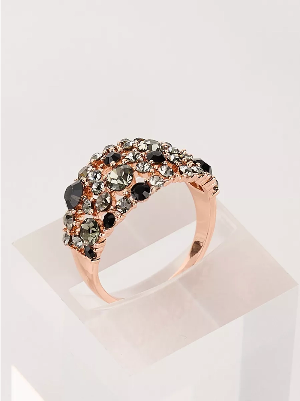 Кольцо Россыпь из серо-черных камней Swarovski