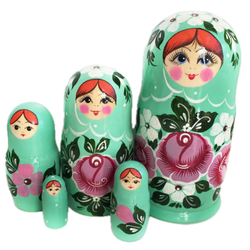 Матрешка "Бирюзовая" 5 кукольная. Высота самой большой куклы 17-18см