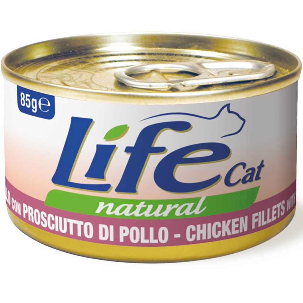 Lifecat консервы для кошек (курица с ветчиной в бульоне) 85 г банка