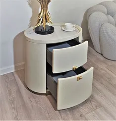 Тумба прикроватная 4576 с двумя ящиками, экокожа слоновая кость