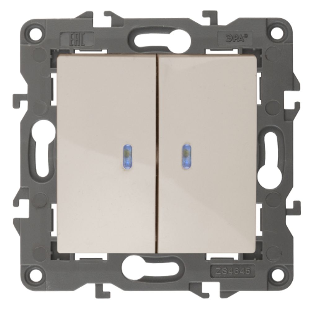 14-1105-02 ЭРА Выключатель двойной с подсветкой, 10АХ-250В, IP20, Эра Elegance, сл.кость
