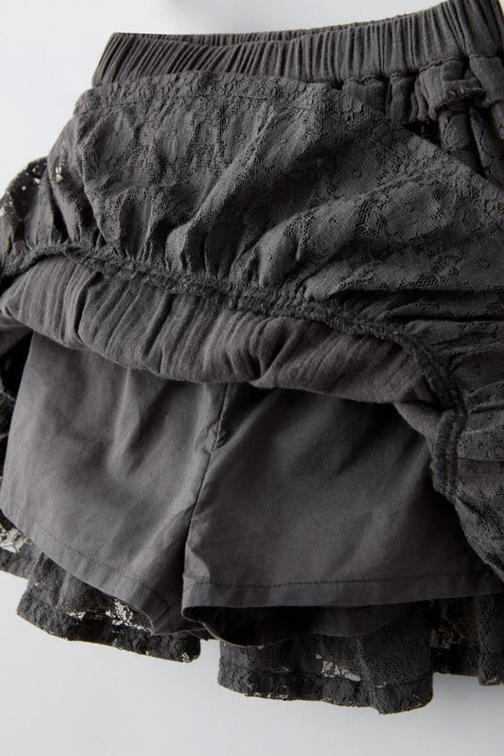 ZARA КРУЖЕВНАЯ ЮБКА С ВОЛАНАМИ, АНТРАЦИТОВО-СЕРЫЙ