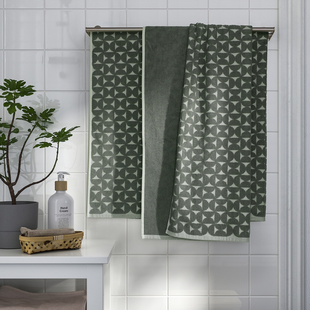 IKEA ÄNGSNEJLIKA  (ИКЕА ÄНГСНЕЙЛИКА)  -  Полотенце банное, серое/зеленое, 70x140 см