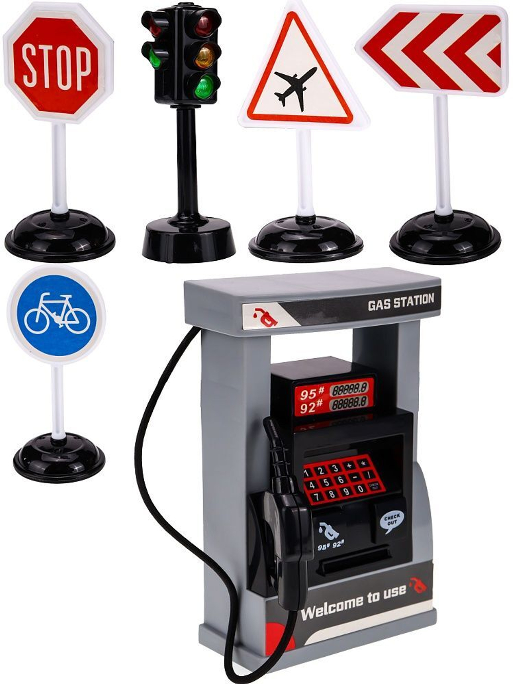 Игровой набор 6 предметов "Заправка" свет,звук, игр. поле,6*AG3