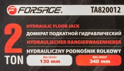 Домкрат подкатной гидравлический 2т (h min 130мм, h max 340мм) Forsage F-TA820012