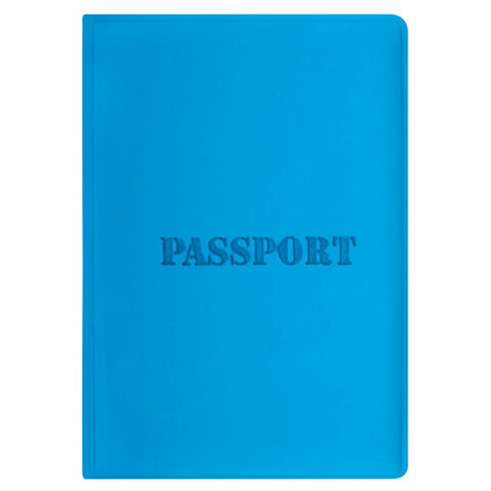 Обложка для паспорта, мягкий полиуретан, "PASSPORT", голубая, STAFF, 238405