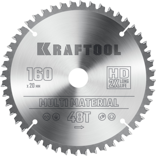 KRAFTOOL Multi Material, 160 х 20 мм, 48Т, пильный диск по алюминию (36953-160-20)