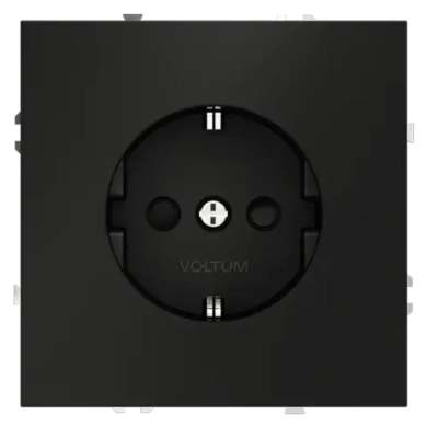 Розетка встраиваемая VOLTUM S70 с заземлением и защитными шторками, 16А, (черный матовый)