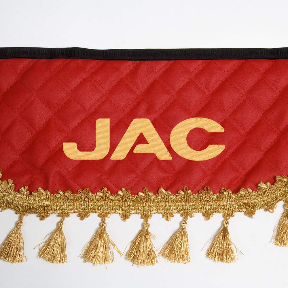 Ламбрекен с косынками стеганые JAC (экокожа, красный, золотые кисточки)