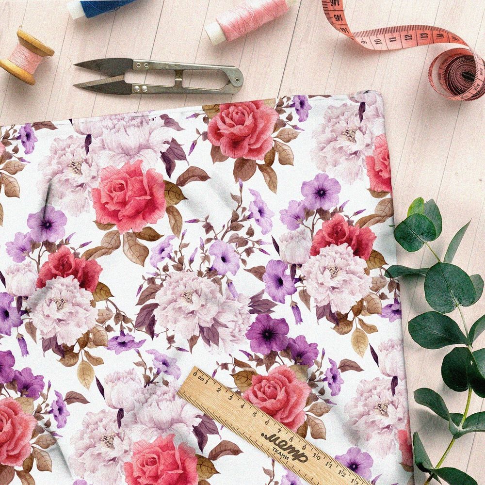 Ткань бифлекс контрастные букеты роз