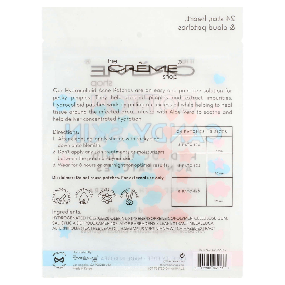 The Creme Shop, Cotton Candy Skin, гидроколлоидные патчи от акне, звезда, сердце и облака, 24 патча