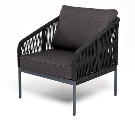 "Канны" кресло плетеное из роупа, каркас алюминий темно-серый (RAL7024) шагрень, роуп темно-серый круглый, ткань Savana Grafit