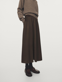 Massimo Dutti Юбка миди из атласа с карманами, шоколадный
