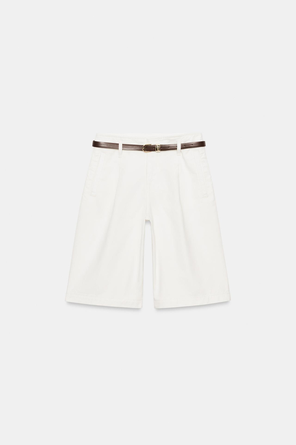 ZARA ШОРТЫ С РЕМНЕМ И СКЛАДКАМИ, ЭКРЮ