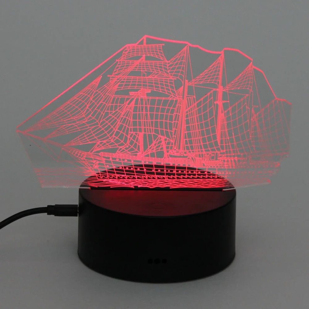 Светильник ночник «3D-Корабль» на пластиковой подставке, с включателем USB