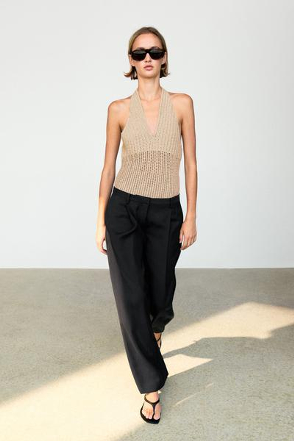 Massimo Dutti Драпированные укороченные широкие брюки, черный