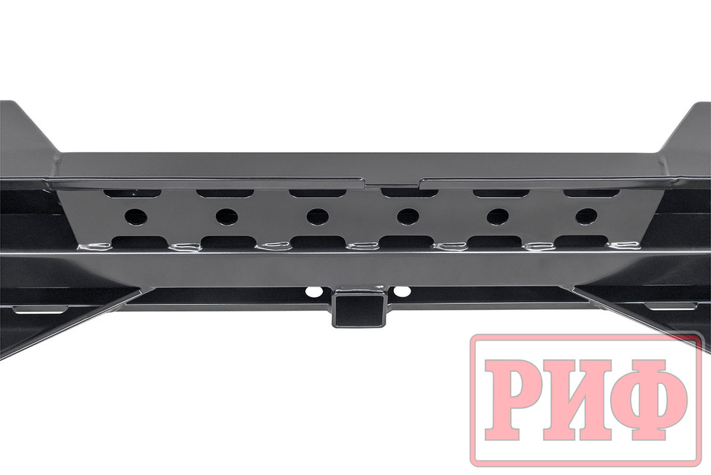 Бампер силовой задний Mitsubishi L200 2019+ с квадратом под фаркоп, калиткой, фонарями, подсветкой номера РИФ