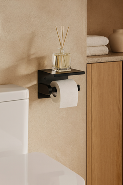 Держатель для туалетной бумаги STWORKI Хельсинки S33345GB настенный, вороненая сталь, с полкой