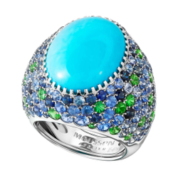 Кольцо с бирюзой, сапфирами и цаворитами, R0040-22/1