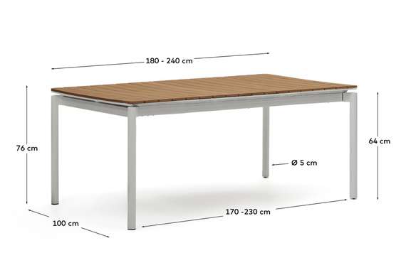 Уличный раздвижной стол Canyelles из полистирола и алюминия светло-серого цвета, 180 (240) x 100