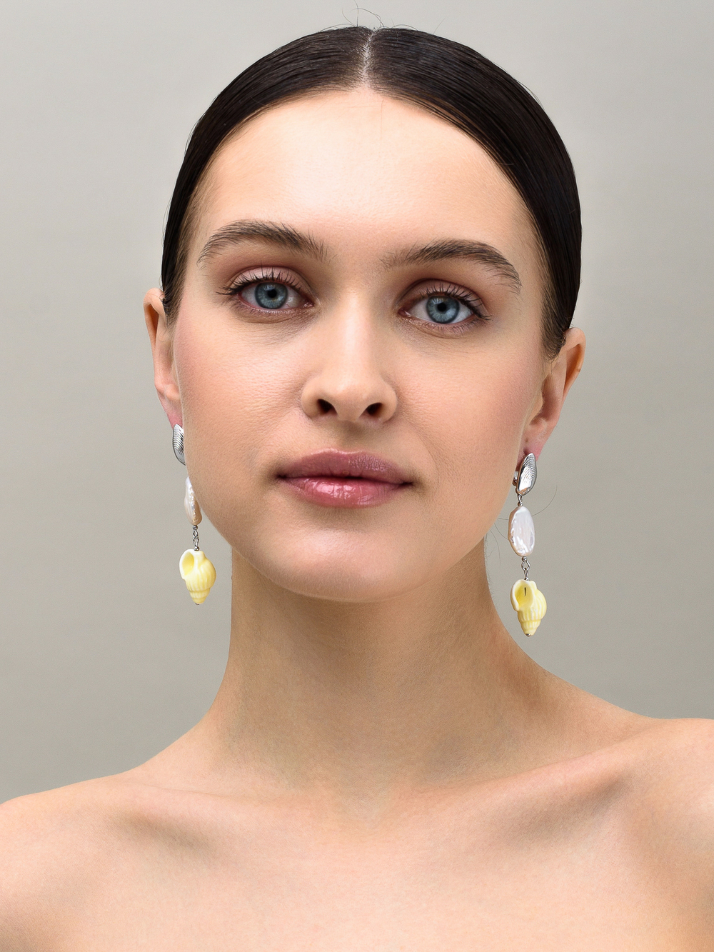 Серьги "Caramel shell pearl yellow" Silver