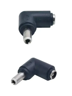 Адаптер переходник питания / гнездо 8-битный коленчатый DC 5.5 x 2.1 (F) - штекер DC 5.5 x 2.5 (M) угловой 90 градусов, черный