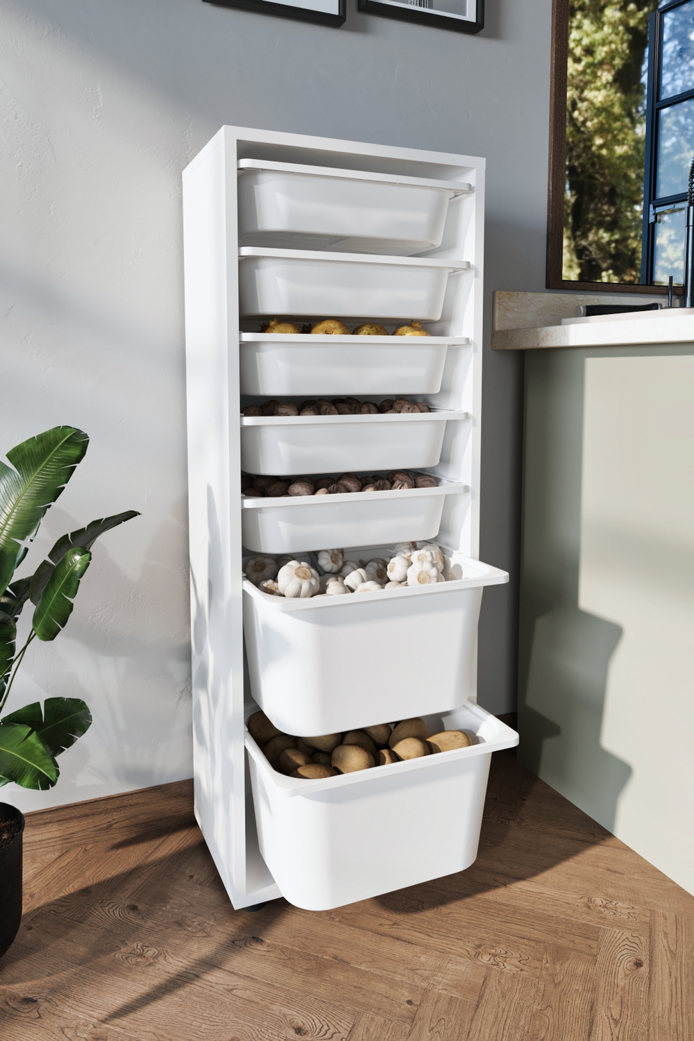 Стеллаж PERA с 7 выдвижными ящиками - белый