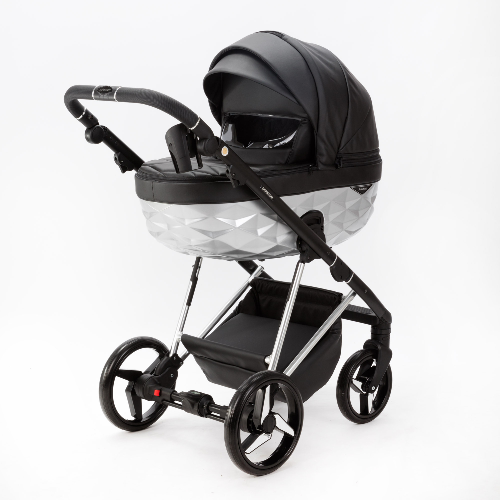 Детская универсальная коляска Adamex Quantum Star Deluxe Q-STAR108 (2в1) Черная экокожа, Хром