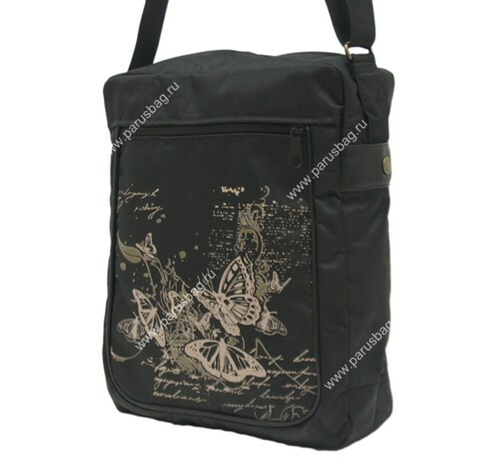 Сумка молодёжная Stelz 776, на ремне 36*29*11 чёрный Бабочки