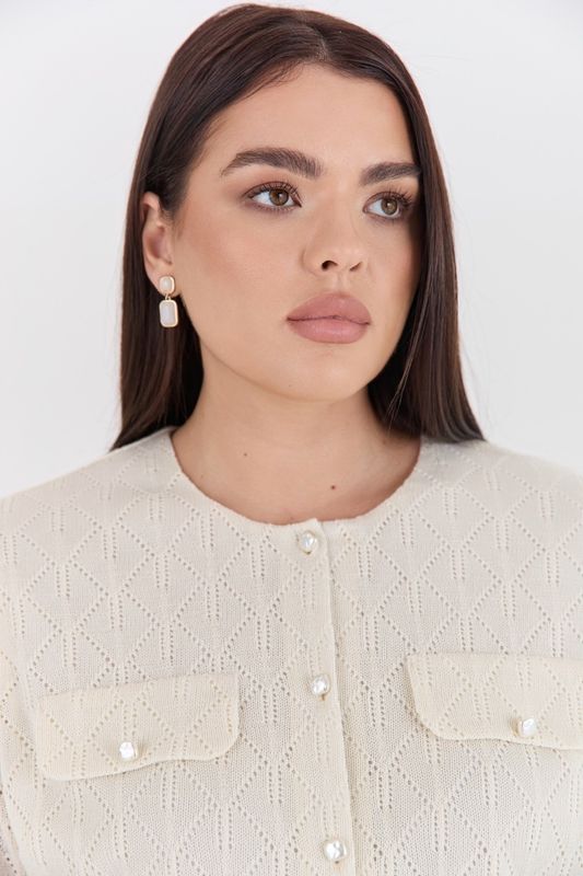 Кардиган из ажурного трикотажа, молочный