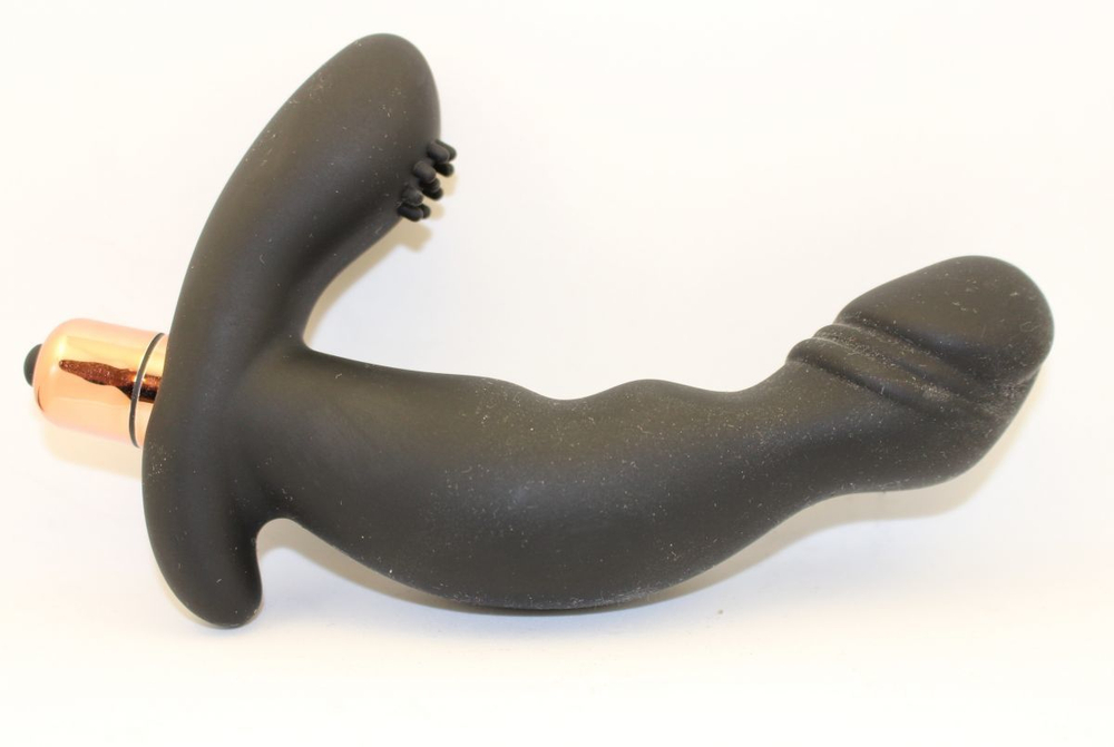 Чёрный вибромассажёр с широким основанием - 15 см.