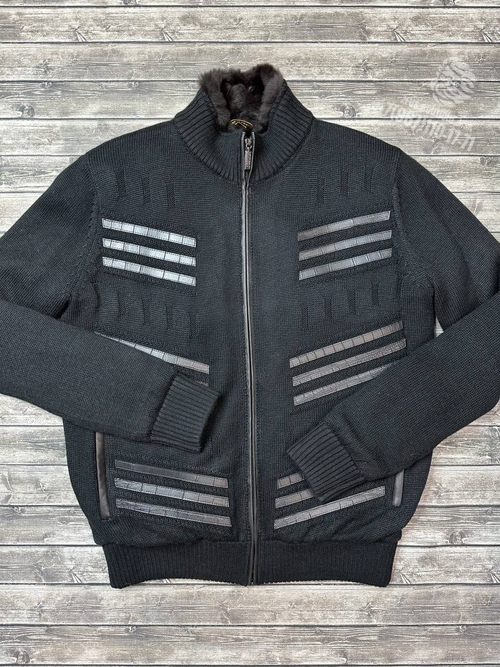 Бомбер с мехом Zilli со вставками кожи крокодила