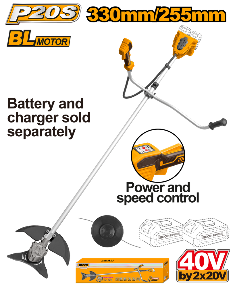 Аккумуляторный беcщеточный триммер INGCO CSTLI20018 INDUSTRIAL 40 В