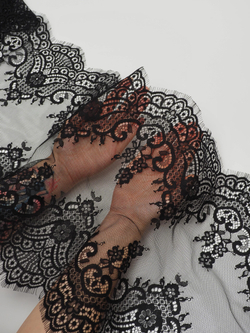 Кружево шантильи черное неэластичное ширина 36 см купон 2,9 м С БРАКОМ