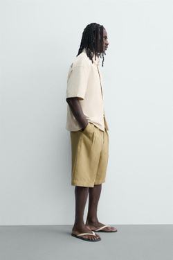 ZARA ШОРТЫ RELAXED FIT СО СКЛАДКАМИ, РЫЖЕВАТО-КОРИЧНЕВЫЙ