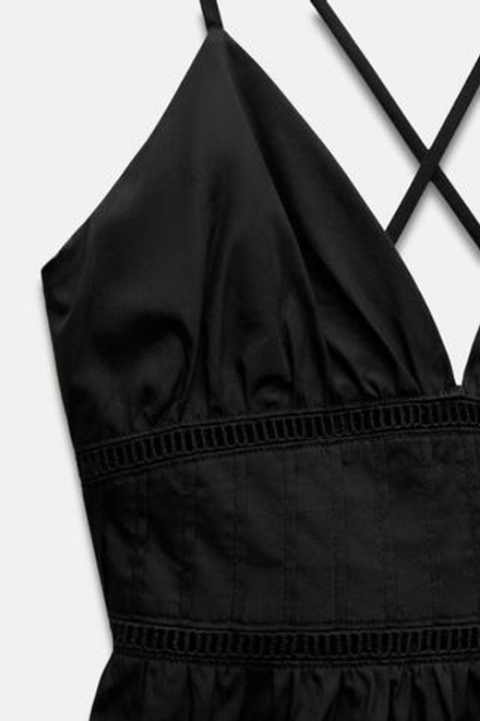 ZARA МИНИ-ПЛАТЬЕ С КРУЖЕВОМ, ЧЕРНЫЙ