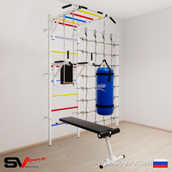 Шведская стенка Sv Sport усиленная 65330 (Турник рукоход/Брусья/Скамья/Трапеция/Цепь/Мешок 30кг/Канатный лаз)