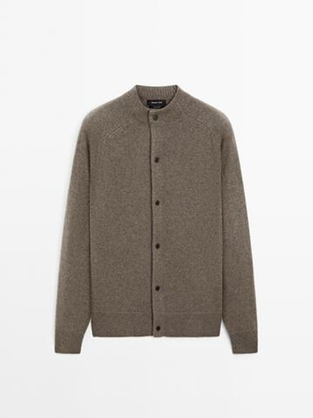 Massimo Dutti Кашемировый вязаный кардиган на пуговицах, зеленый