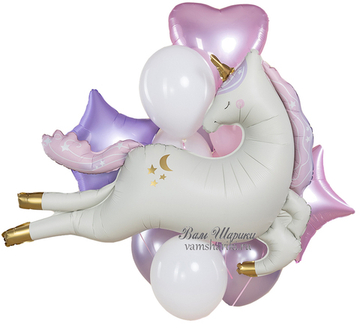 Букет шаров "Нежный парящий Единорог"
