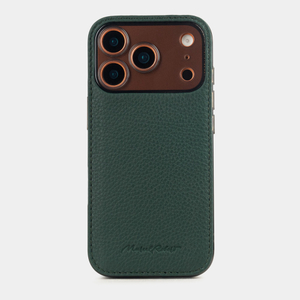 Чехол-накладка кожаная для iPhone 17 Pro Max, теленок темно-зеленого цвета