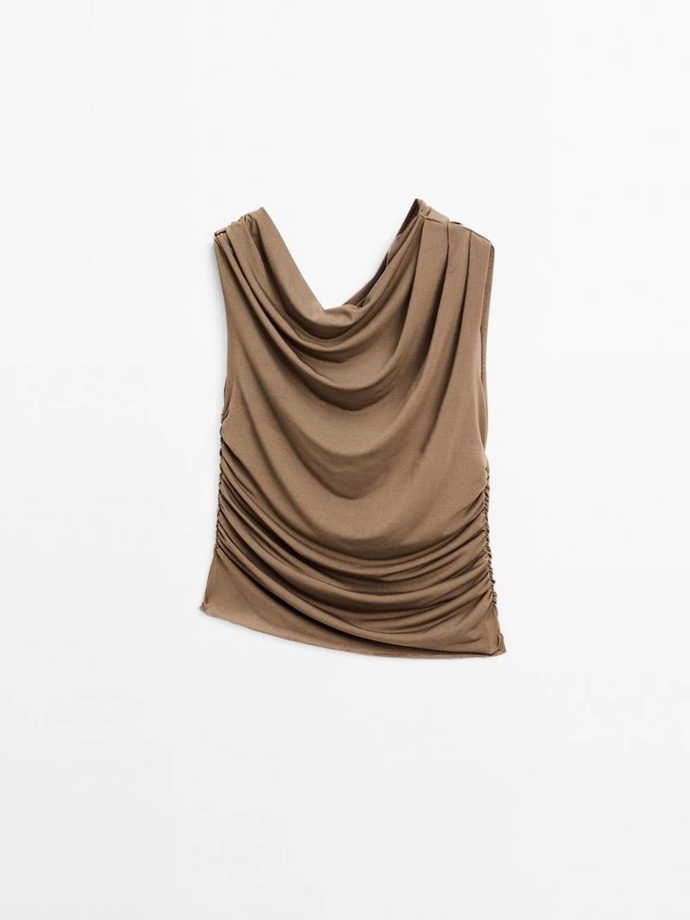 Massimo Dutti Топ асимметричного кроя с драпировкой, болотно-зеленый