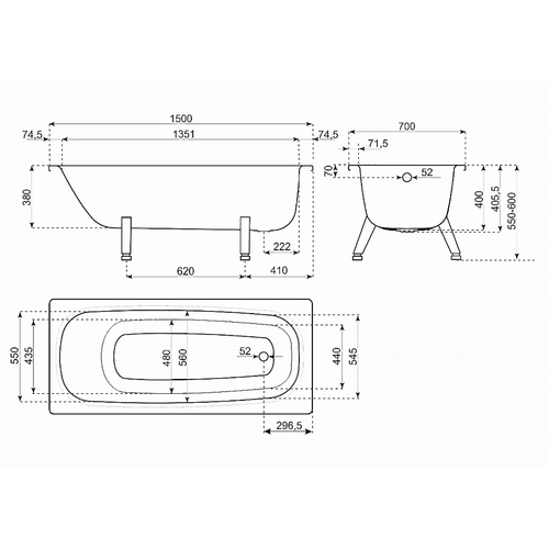 Ванна стальная ВИЗ RIANTO 150х70 пристенная (RV-150)